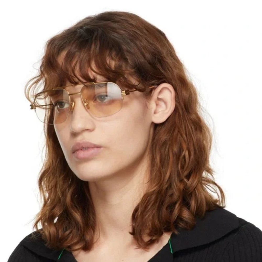 Bottega Veneta Gold Pilot Navigator Frames
